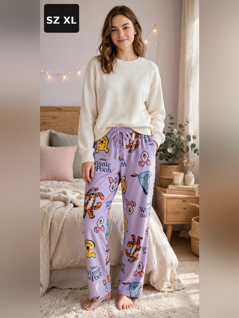 Disney Winnie the Pooh Pajama Pants Lavender Fleece SZ XL Tigger Eeyore Piglet